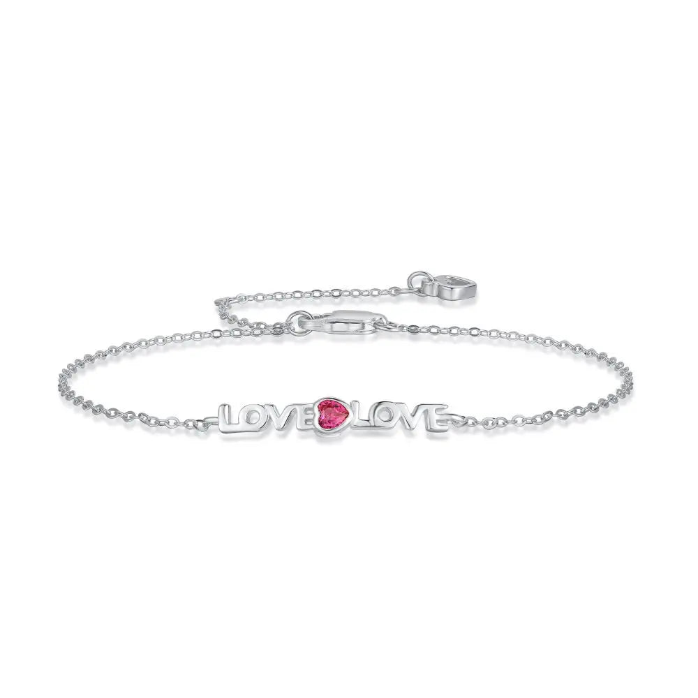 OAHLAN Fashion Jewelry 925 Sterling Silver Red Gemstone Love Adjustable Extension Bracelets for Women Girls Birthday Gifts