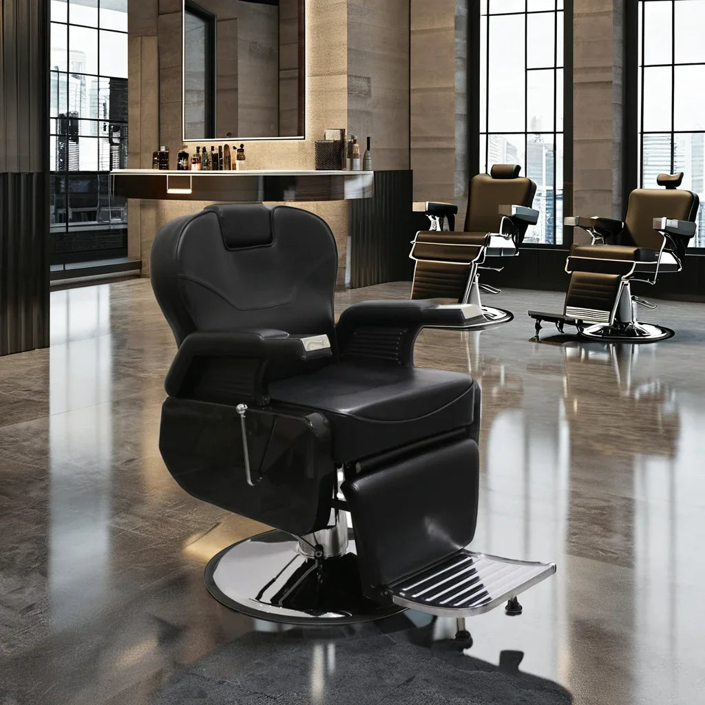 Barbershop Barber Salon Chair Reclining 360 Degree Rotation Height Adjustable Synthetic Leather Commercial Furniture for Sale
