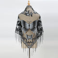 New Arrival Poncho Women Summer Scarf Embroidered Butterfly Shawl Triangle Polyester Lace Tassel Hijab