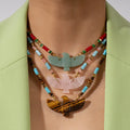 Fine Natural Stone Jewelry for Women Red Agate Gemstone Beads Necklace Rose Quartz Tiger Eyes Eagle Bird Pendant Necklace