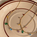 Wholesale Colorful Gem Crystal Necklace Titanium Steel Beads Chain Necklace 18k Gold Zircon Necklace for Women