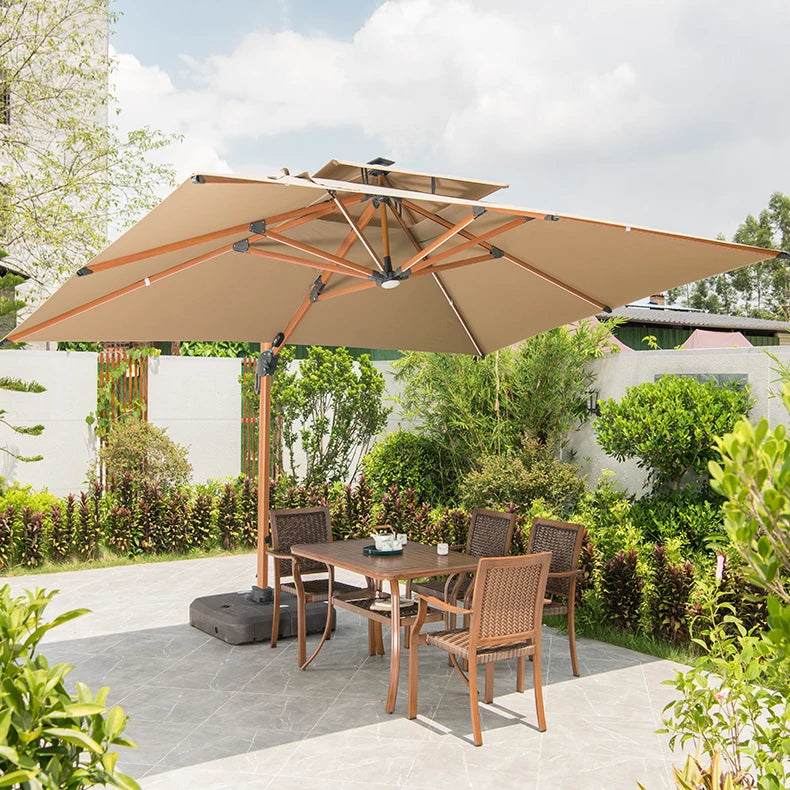 Large Pool Umbrellas Rectangle 3x4m Oem Cantilever Garden Patio Umbrella Outdoor Parasol with Led Solar Lights