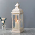 Rustic Style White Metal Candle Lantern Large Decorative Candlestick Holder with Tempered Glass for Home Decor