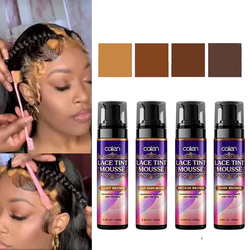 200ml 6.76oz Big Private Label Brown Lace Tint Mousse Frontals Closures for Curly and Frizzy Hair Wigs Long Lasting No Rub