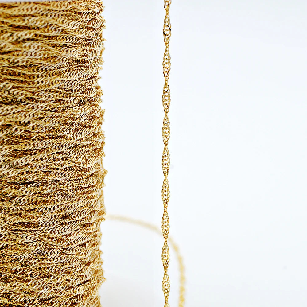1.2mm Water Wave Twist Jewel Solid Gold AU375 Necklace Bracelet Permanent Jewelry Gold Chain Roll for Jewelry Making