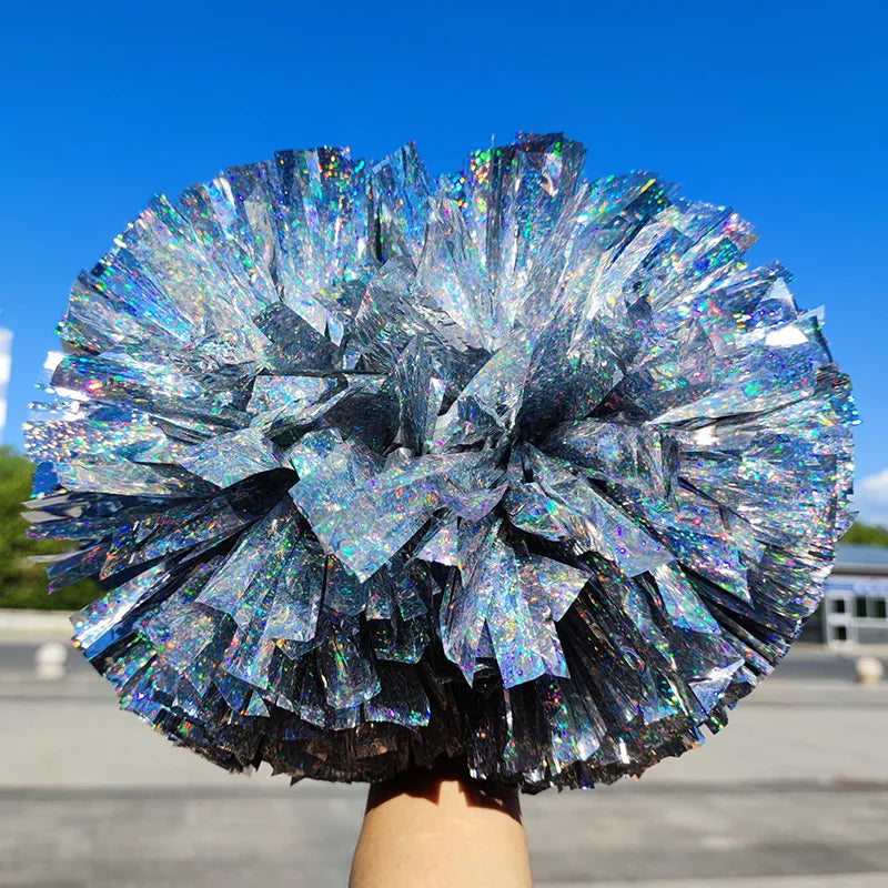 Best Quality 4-inch and 6inch Cheerleading Competition Golden Metallic Baton Handle White Holographic Silver Pom