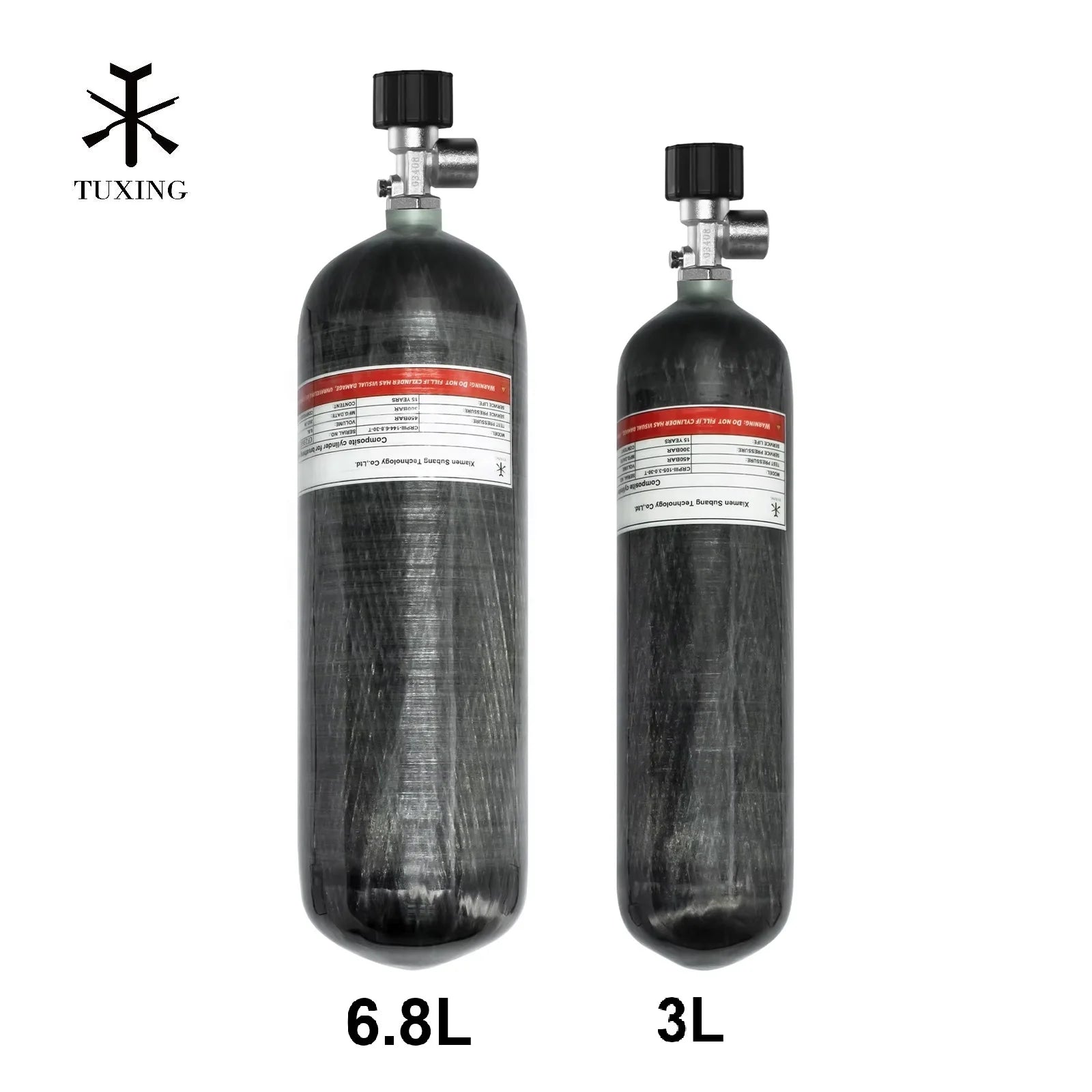 TUXING 6.8L High Pressure Tank HPA Air Bottle M18*1.5 Carbon Fiber 4500psi 30mpa 300bar PCP Air Tank With Filling Station Valve