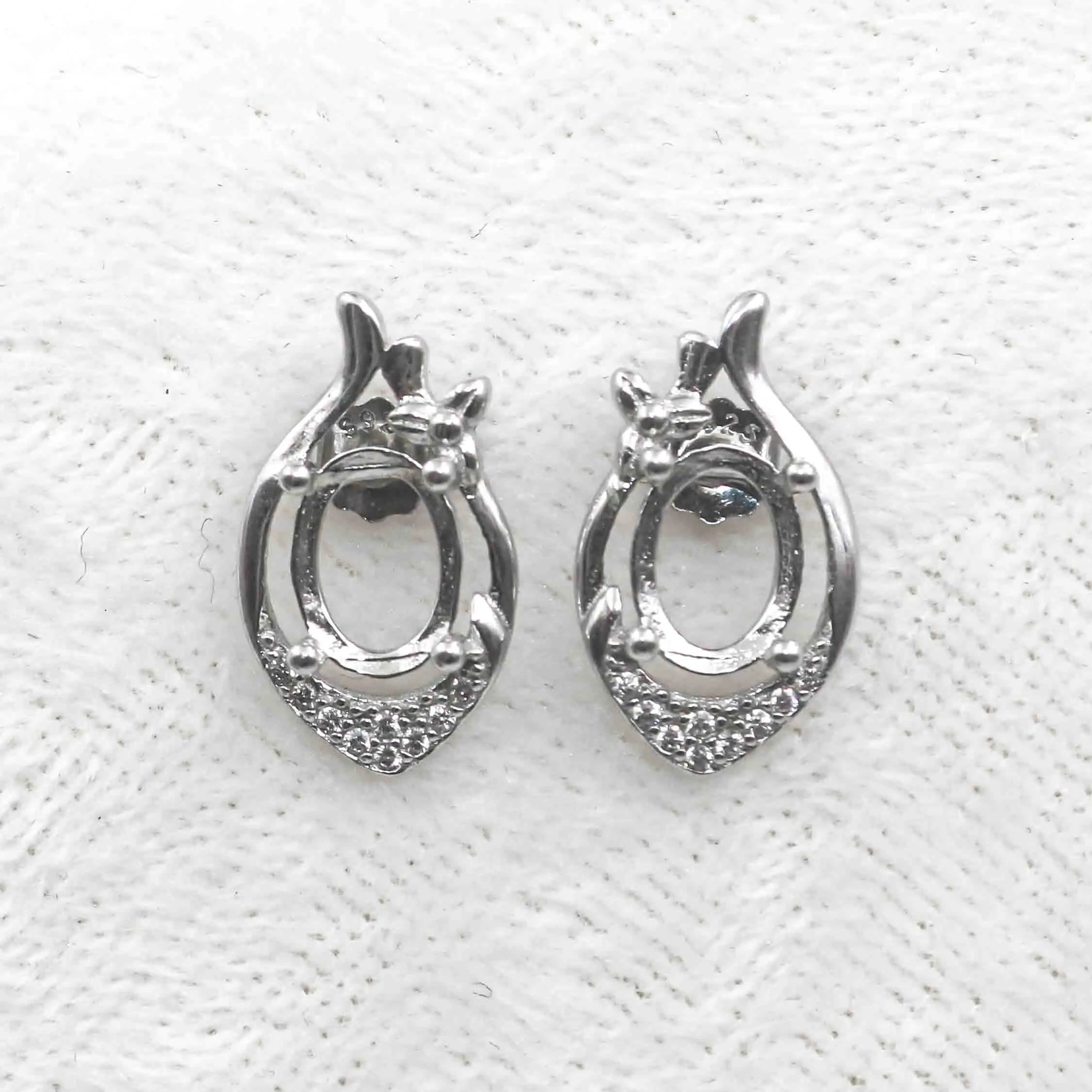 Sterling Silver 6*8mm Semi Mount Stud Earrings Empty Support Blank Claws Setting S925 Base Without Center Stone for DIY Inlay
