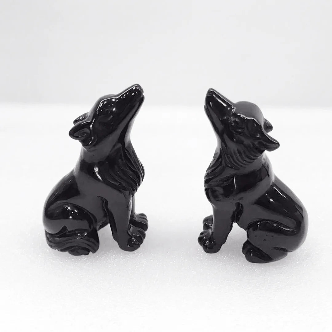 DIY Wedding Souvenirs for Suests Natural Labradorite Animal Carving Obsidian Wolf Head Use for Home Decoration