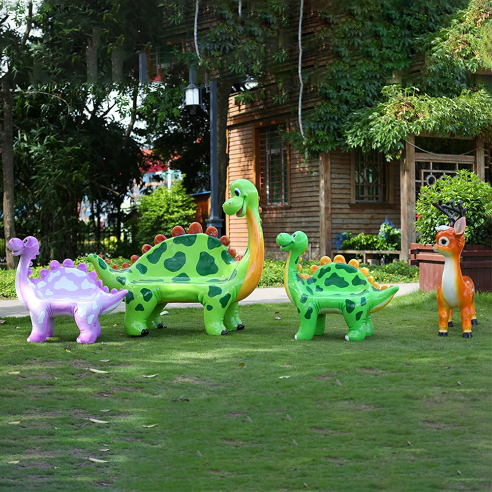 Outdoor Equipment FRP Cartoon Dinosaur Chair Animals Bench Seats for Park Decoration