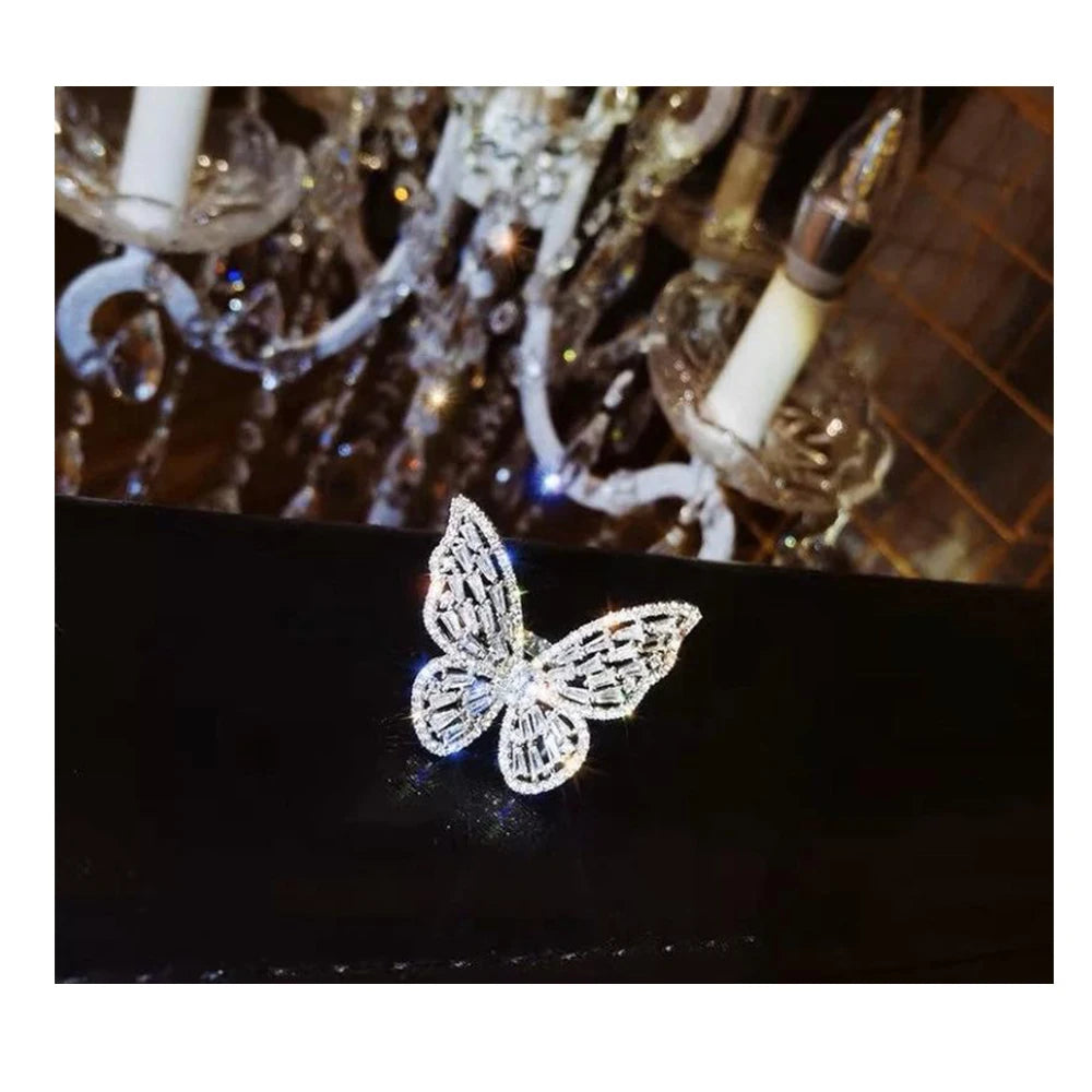Newest Simple Bling Full Diamond Butterfly Stud Earrings Cubic Zircon Butterfly Stud Stainless Steel Earrings Woman