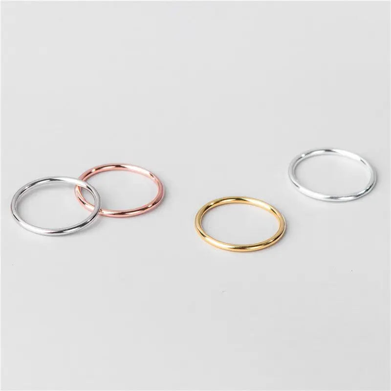 Simple Fancy 1MM Real Solid Genuine S925 Thin Sterling Silver Engagement Ring Rose Gold Plated for Women's Wedding Jewelry
