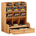Desktop Stationary Home Office Supply Desktop Storage Rack Wooden Desk Organizer Multi-Functional DIY Pen Holder Box