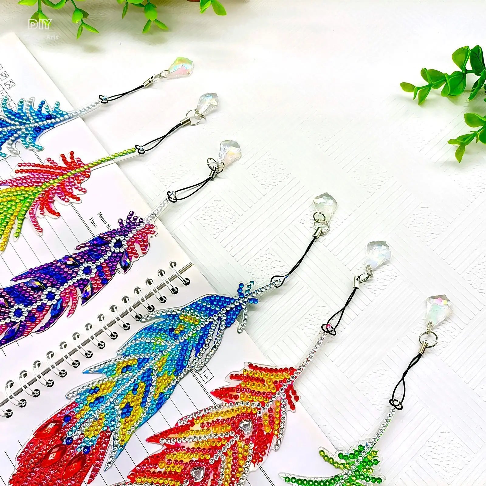LS 5d Diy Diamond Painting Bookmark Crystal Pendant Single-sided Bright Diamond Feather Shaped PET Bookmark