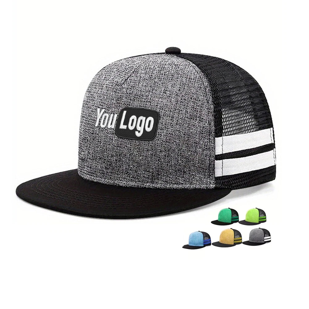 Custom Logo Solid Color Snap Back Good Baseball Snapback Hat 5 Panel Flat Brim Bill Trucker Caps With 2 Stripes