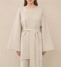 2026 Manufacturer Custom Ladies Luxury Knitted Oversized Women Cotton Crew Neck Robe Loungewear Sweater With Belt