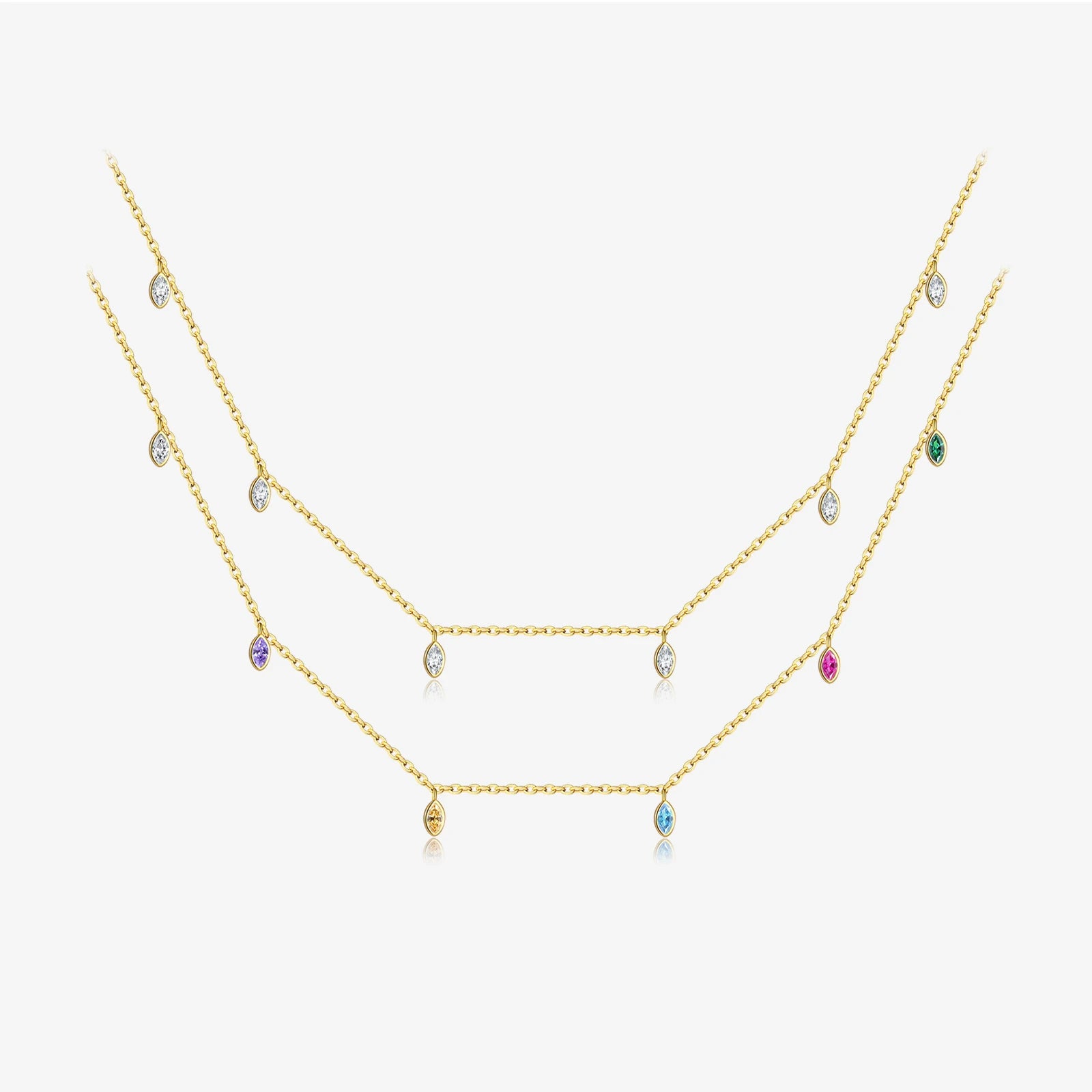 FUAMAY Direct Factory 18K Gold Plated Adjustable Tiny Collana Pietre rainbow Marquise Drop Choker Necklace Silver 925