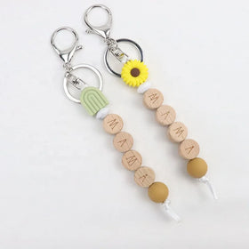 Handmade Cartoon Eco-Friendly Women's Display Flower Rainbow Zinc Alloy Silicone Beaded 10cm Keychain Custom Logo-Promotion Gift