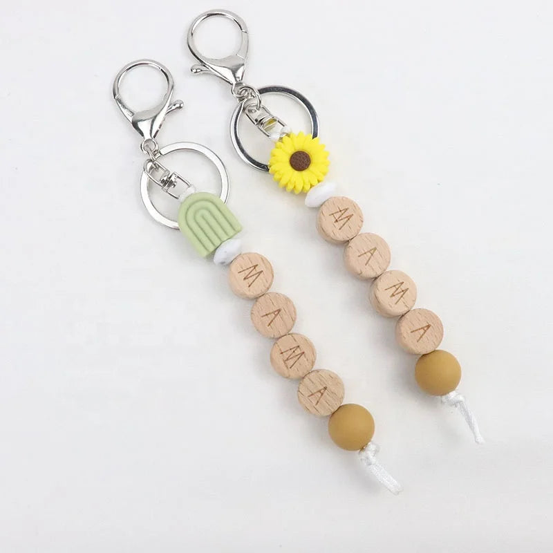 Handmade Cartoon Eco-Friendly Women's Display Flower Rainbow Zinc Alloy Silicone Beaded 10cm Keychain Custom Logo-Promotion Gift