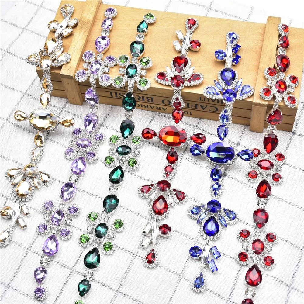 Rhinestone Applique Wedding Dress Belt Sash Decoration Fancy Crystal Trim Sew on Collar Shoes Bags Patches Accessories