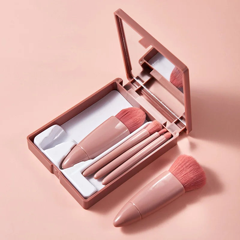 Gmagic Factory Direct Supply Mini 5 Makeup Brush Set Portable Travel Soft Hair Eyeshadow Brush Cosmetic Set With Mirror