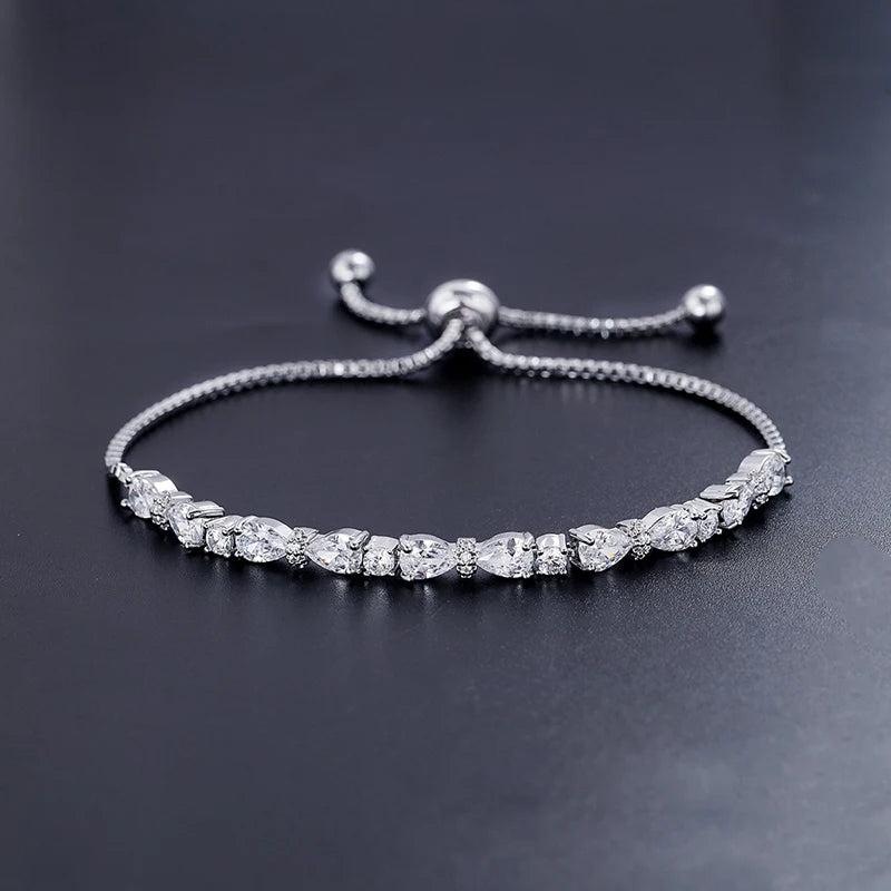 Trendy Wedding Teardrop Cubic Zirconia Bracelets Brass with Rhodium Plating for Bride and Bridesmaids