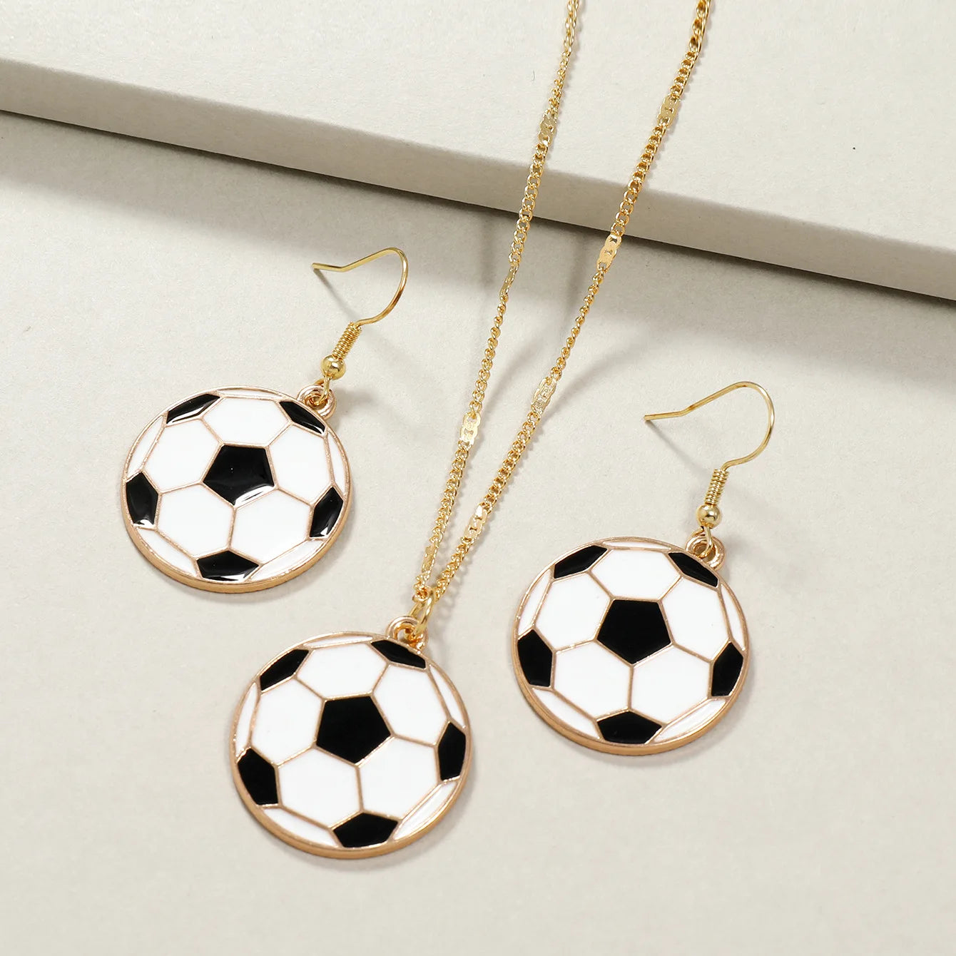 Stainless Steel Chain Enamel Soccer Ball Necklace Football Earrings Gift Custom Inspirational Necklace Earrings Jewelry Set