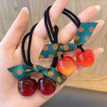 Women's Summer Cherry Fruits Elastic Hair Bands Factory Wholesale Bow Knot Hair Rope Ponytail Holder Rubber Hair Accessories