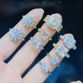 RM1564 Fashion CZ Paved 18k Gold Plated Rings Bling Cubic Zirconia CZ Micro Pave Square Solitaire Rings  for Ladies
