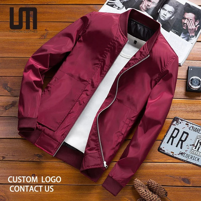 Liu Ming Custom Logo Wholesale Autumn Men Stylish Thin Baseball Jackets Solid Color Windbreaker Outerwear Coat