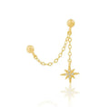 Dainty Sterling Silver Two Hole Double Piercing Stud Earrings Sparkle CZ Zircon Star Rhinestone Drop Chain Earring