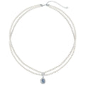 Original Design Premium Double Stacked S925 Silver Drop Aquamarine Pendant 3mm Bright White Pearl Necklace Mom Jewelry Gift