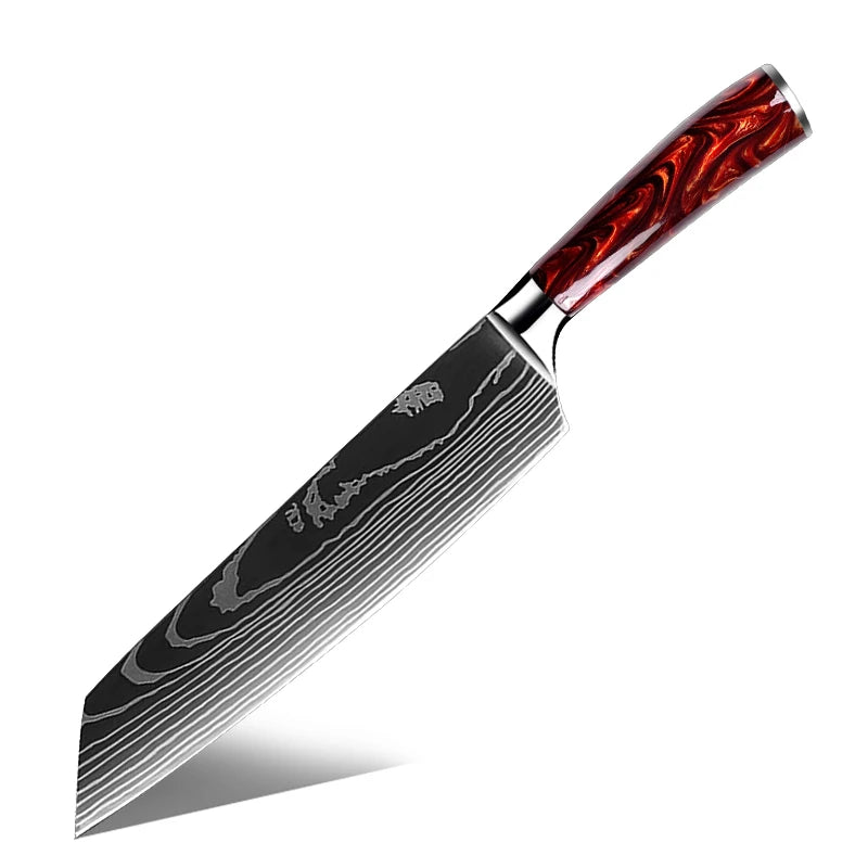 Grandsharp 7.5" High Carbon Steel Kitchen Kiritsuke Knife Kitchen Chef Damascus Laser Pattern Kiritsuke Knife with Resin Handle