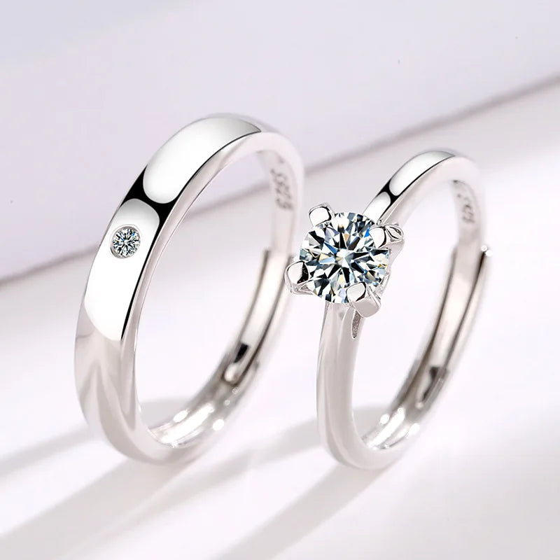 Free Size Adjustable 925 Silver Couple Ring for Wedding Engagement Jewelry Diamond Ring Crystal Rings