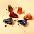 Drawstring Vintage China Genuine Leather Cow Cute Small Mini Pocket Change Coin Bag Purse Pouch Case Holder for Kid Girl Women