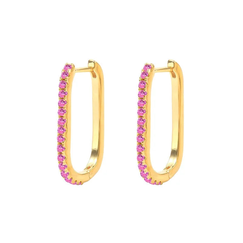 Fashion Jewelry Rectangle Hoop Color CZ Silver Earings for Women Sterling Silver 925 18k Gold Zircon Hoop Earrings