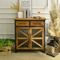INNOVA Home Solid Wood Antique Accent Farmhouse Entry Living Room 2 Drawer 2 Door Storage Side Cabinet Home Furniture