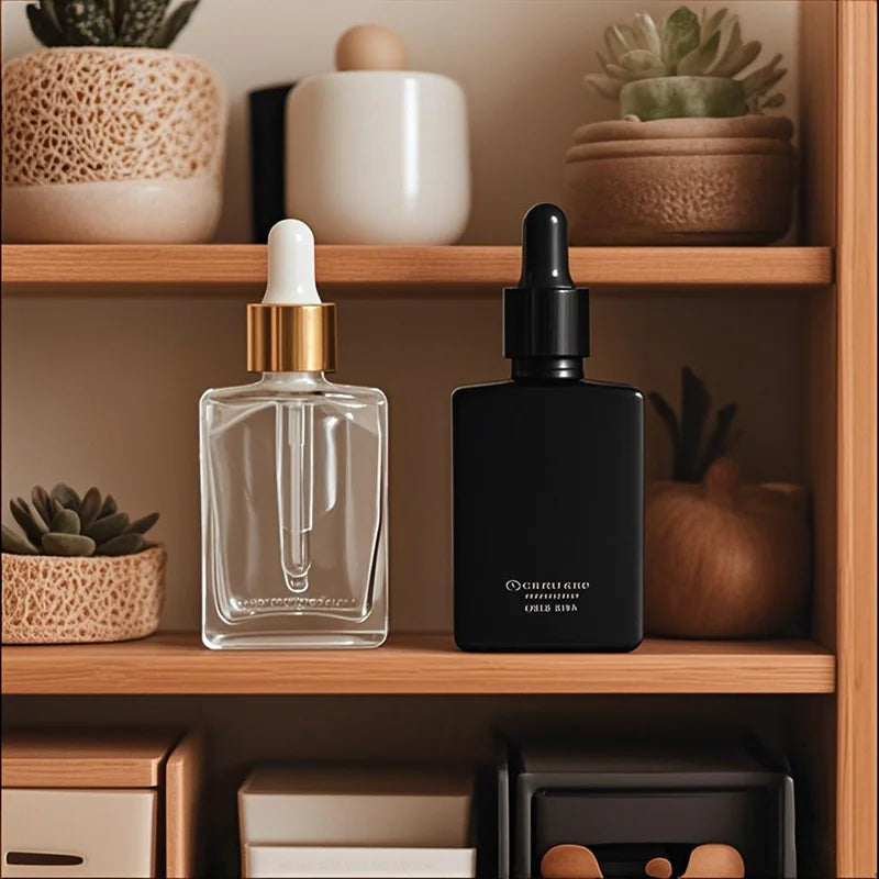 Wholesale Custom Screen Printing Square Glass Essential Oil  Bottle with Head Rubber Dropper Bottle for Personal Care