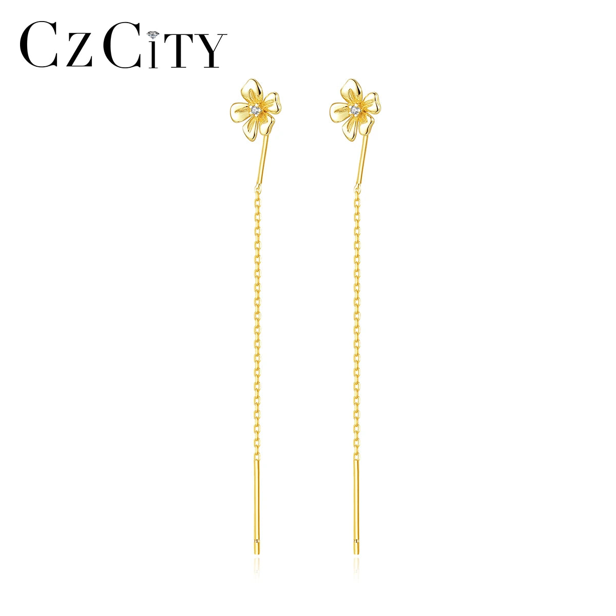 CZCITY Fine Jewelry 925 Trendy Woman Earing Fashion Long New Chain Handmade Sterling Silver Earring Wire