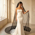 YouLaPan V05-B HOT 3 Meters Long Woman Black Veil Multi Size Black Beaded Long Veil Wedding Party Bridal Church Veil