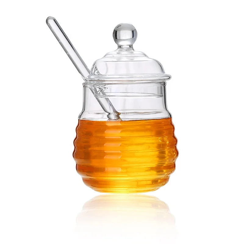 Kitchen Supplies Borosilicate Glass Spoon 280ml Little Bee Glass Jar Honey