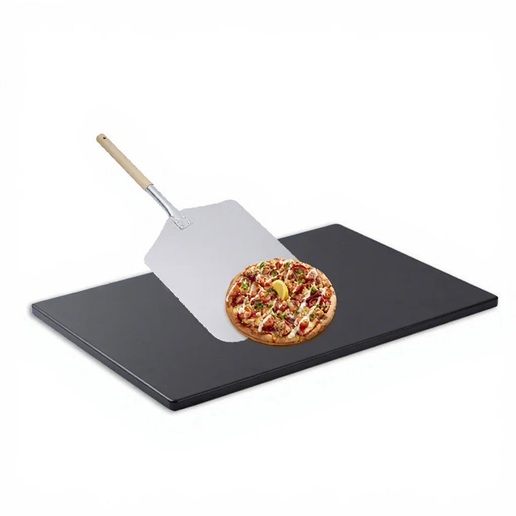 OMAKE Black Cordierite Wood Pizza Baking Stone Set Thick Square 12"x15" 11/15mm Stocked Hand Wash Only