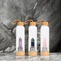 Unisex High Quality Crystal Infused Glass Water Bottle Bamboo Lid Direct Drinking for Gym Outdoor Activities for Logo Design