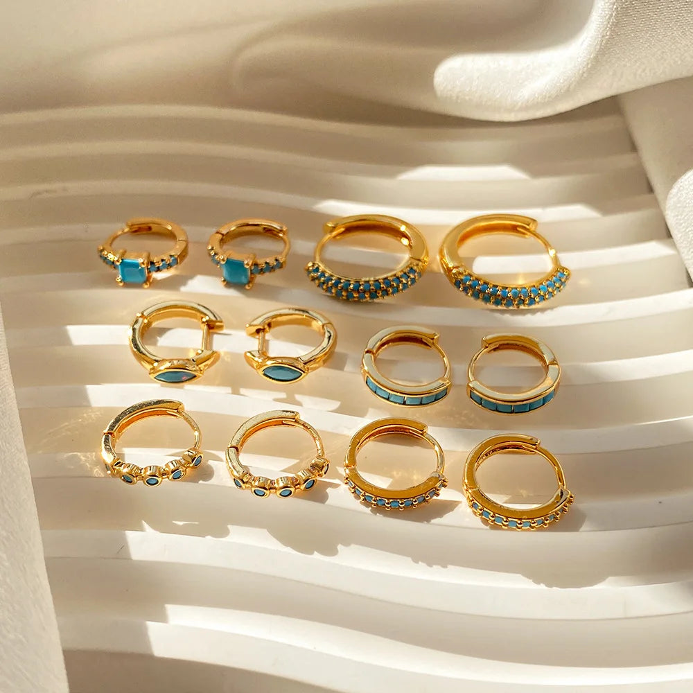 Meetyoo Hot Sale Women Hoop Earring PVD 18K Gold Plated Waterproof Hoop Turquoise Stone Drop Earring Girl Zircon Earring Trendy