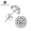 Classic Cushion Shape 925 Sterling Silver Moissanite 1ct 6.5mm halo square Stud Earrings for Women