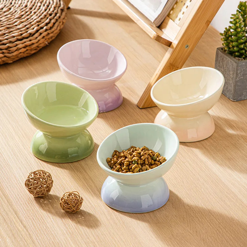 Yuanwang Anti Vomiting Food Bowls Tilted Cat Bowl Ceramic Pet Food Bowl for Flat Faced Cats Small Dogs Protect Pet's Spine