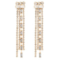 Shiny Rhinestone Crystal Tassel Geometric Stud Earrings Statement Long Tassel Drop Jewelry Fashion Accessory