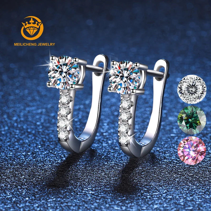 100% Real D Color Moissanite Earrings Pillow Hoop Stud Earrings Delicate Jewelry Girls Christmas Gift D Color 0.5CT Diamonds