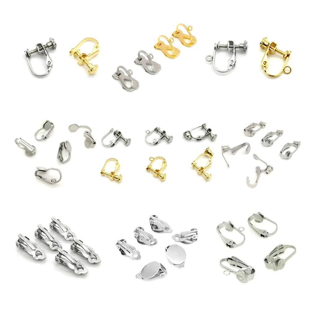 10-100pcs/Bag Stainless Steel Earring Clip Non Pierced Screw Lever Back Earring Hooks With Loop No Piercing DIY Jewelry Findings