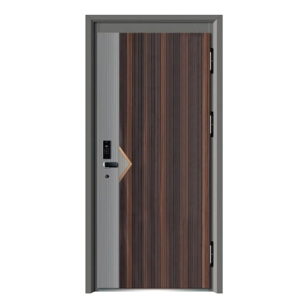 Modern Steel Metal Soundproof Entrance Security Entry Front Doors Single Leaf Swing Pre-hung Door With Smart Lock